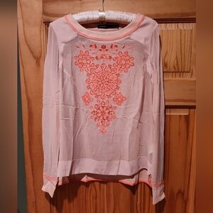 Karen Millen Silk Blouse Long Sleeve Blush Cut Outs Coquette Romantic Barbie